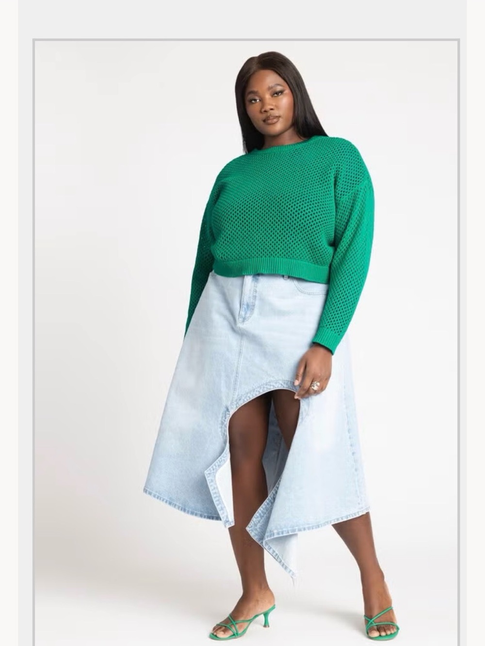 Eloquii Light Blue Asymmetric Denim Maxi Skirt